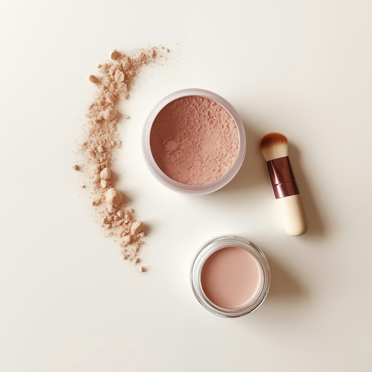 a white table topped with two different types of makeup